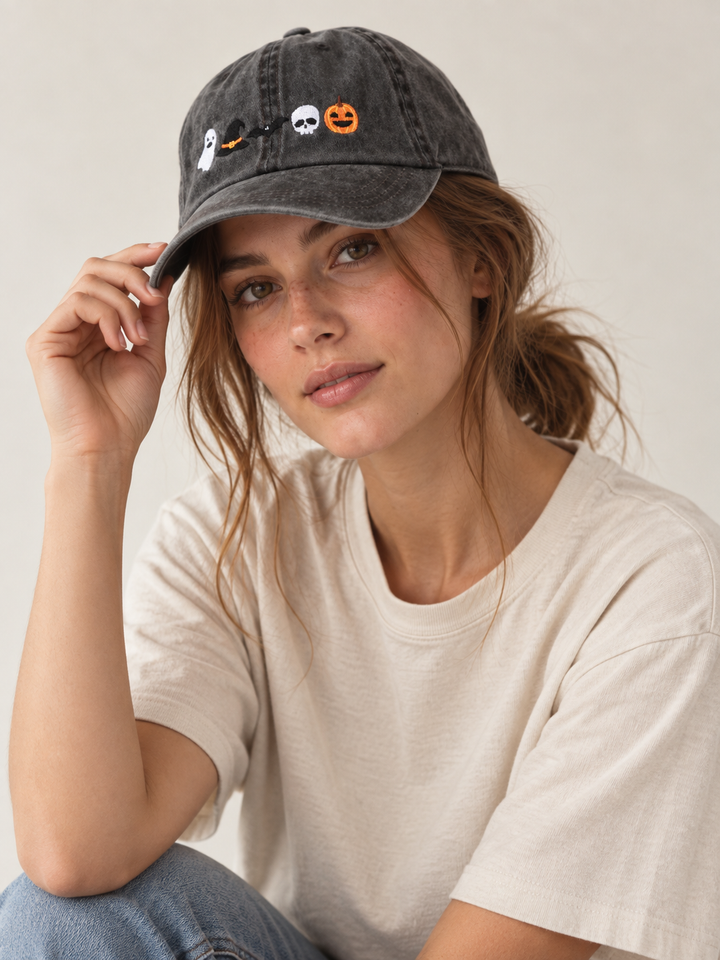 Model wearing Halloween Icons Hat Black