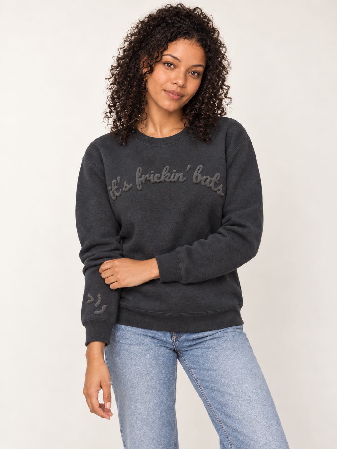 Halloween It's Frickin' Bats puff print crewneck sweatshirt front view