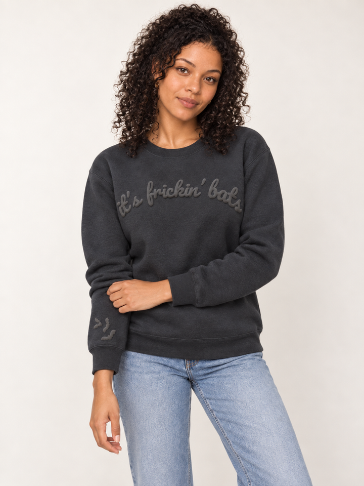 Halloween It's Frickin' Bats puff print crewneck sweatshirt front view