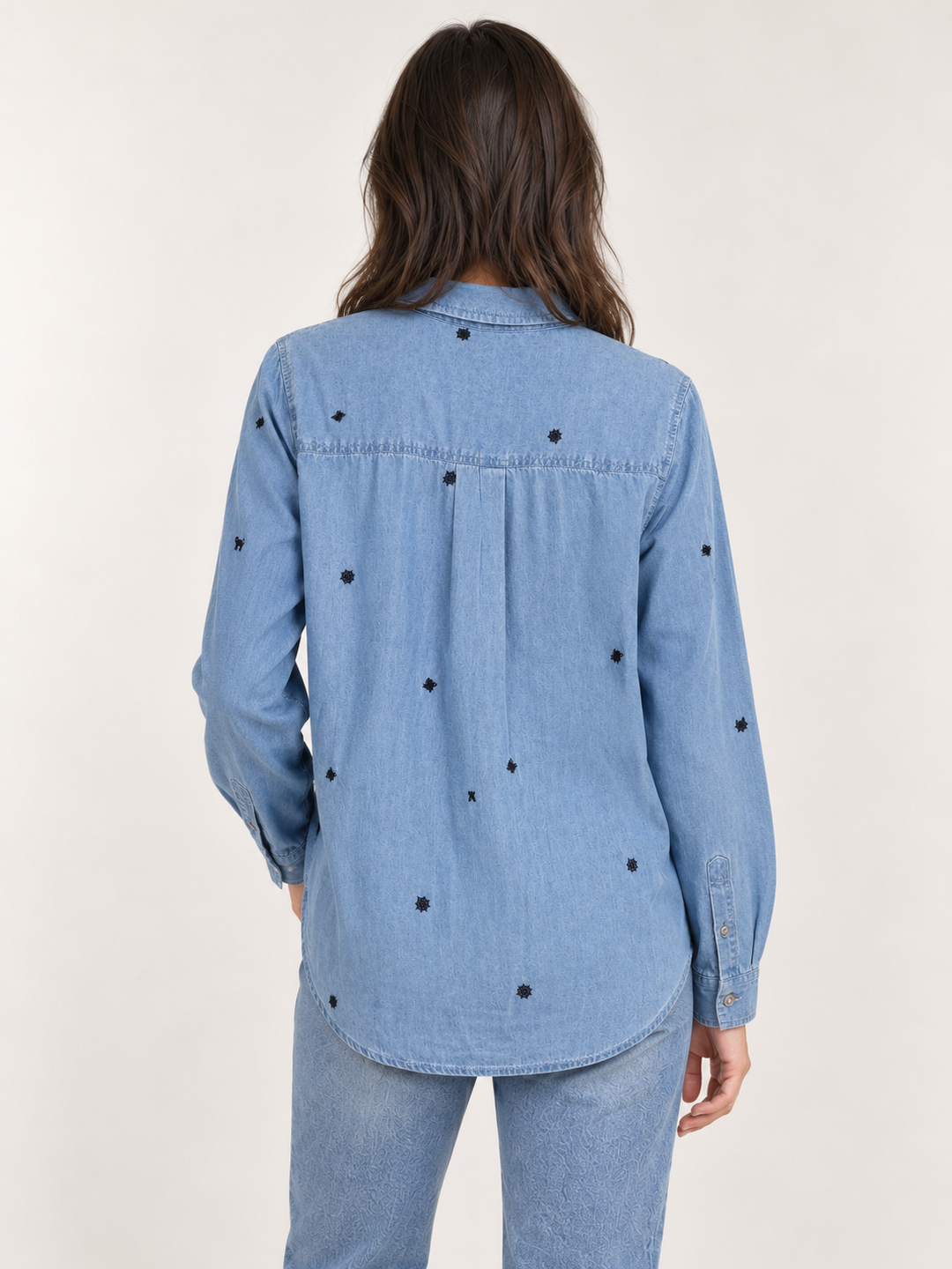 Halloween spider button-down shirt, back view