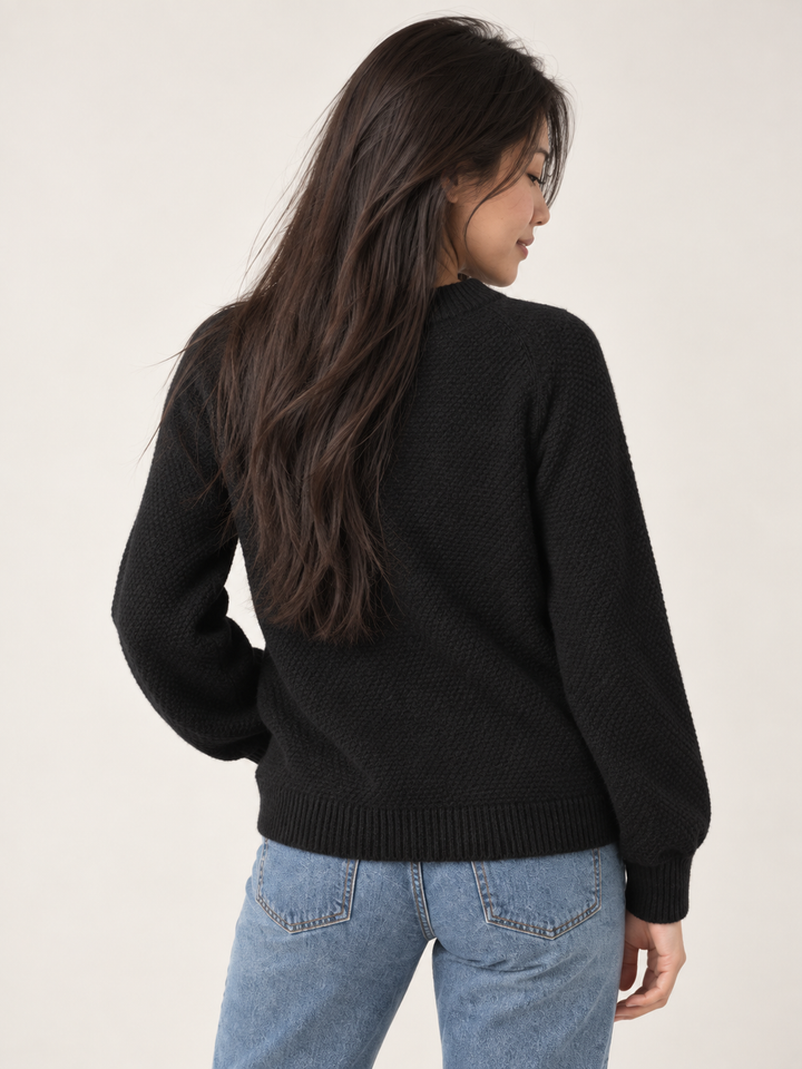 Model wearing Halloween Sweater Spider Web, back view