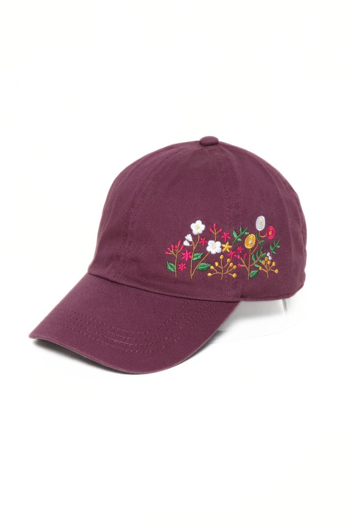 Side Embroidered Wildflower Hat Plum