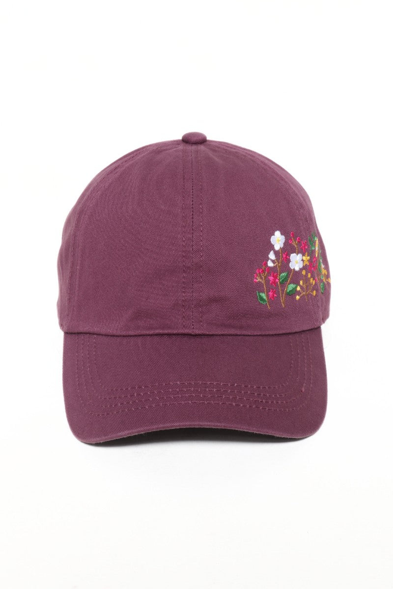 Side Embroidered Wildflower Hat Plum