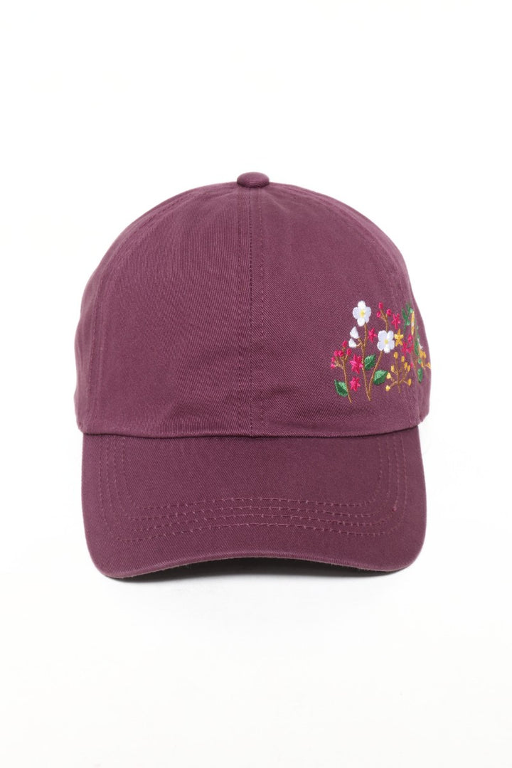 Side Embroidered Wildflower Hat Plum