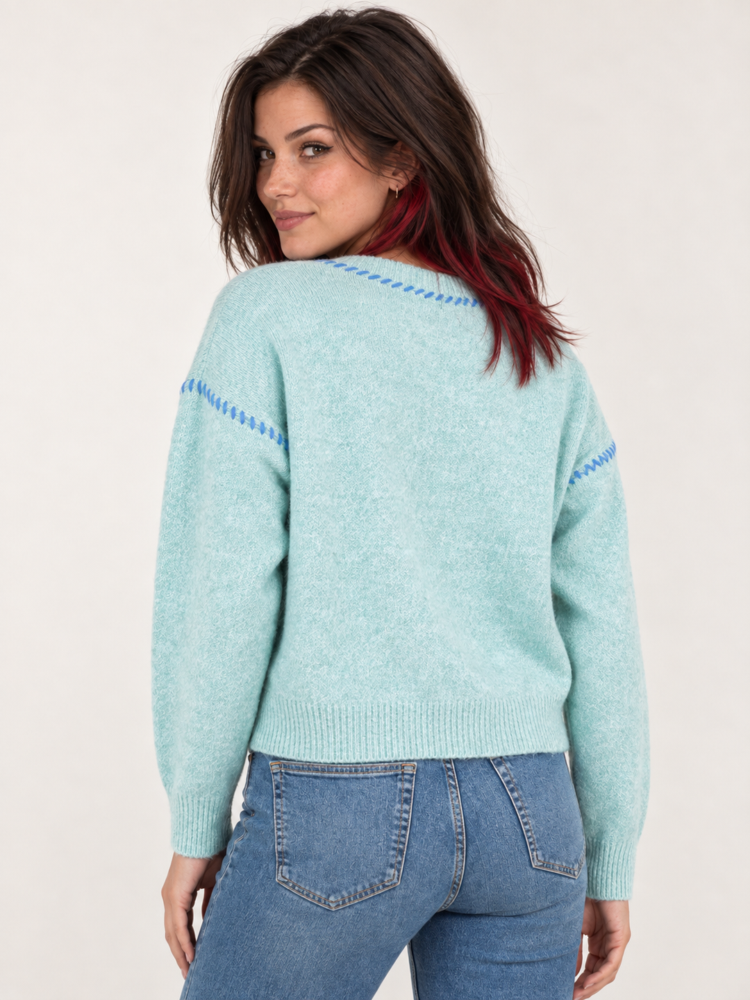 Heart Stitch Sweater Mint back view on model