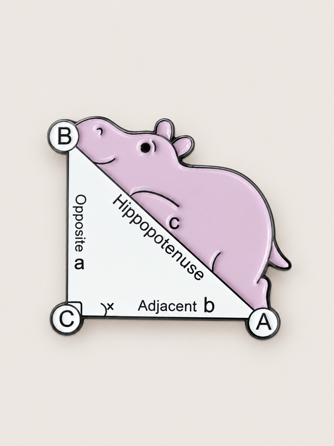 Hippo on the Hypotenuse Pin shown on a warm neutral background