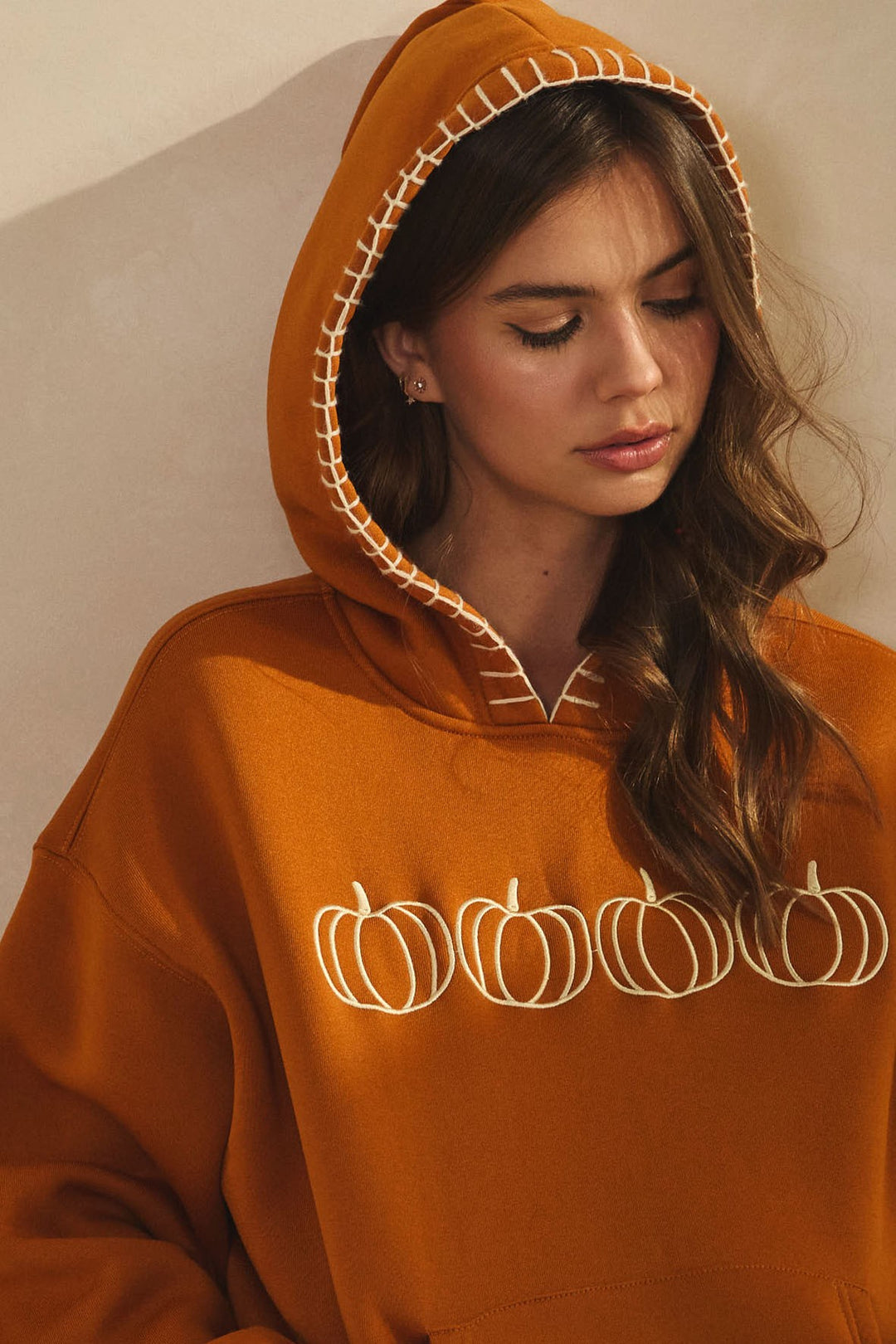 Halloween Hoodie Embroidered Pumpkins Stitch Hood