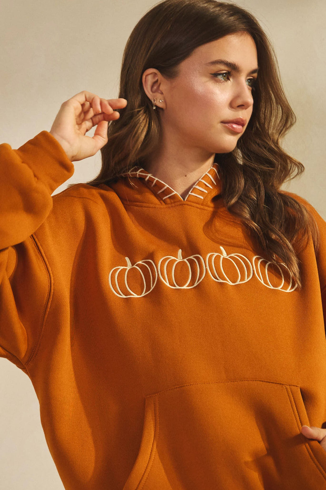 Halloween Hoodie Embroidered Pumpkins Stitch Hood