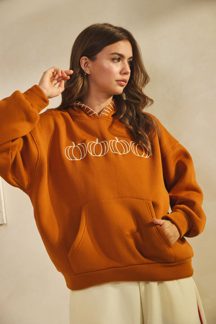 Halloween Hoodie Embroidered Pumpkins Stitch Hood