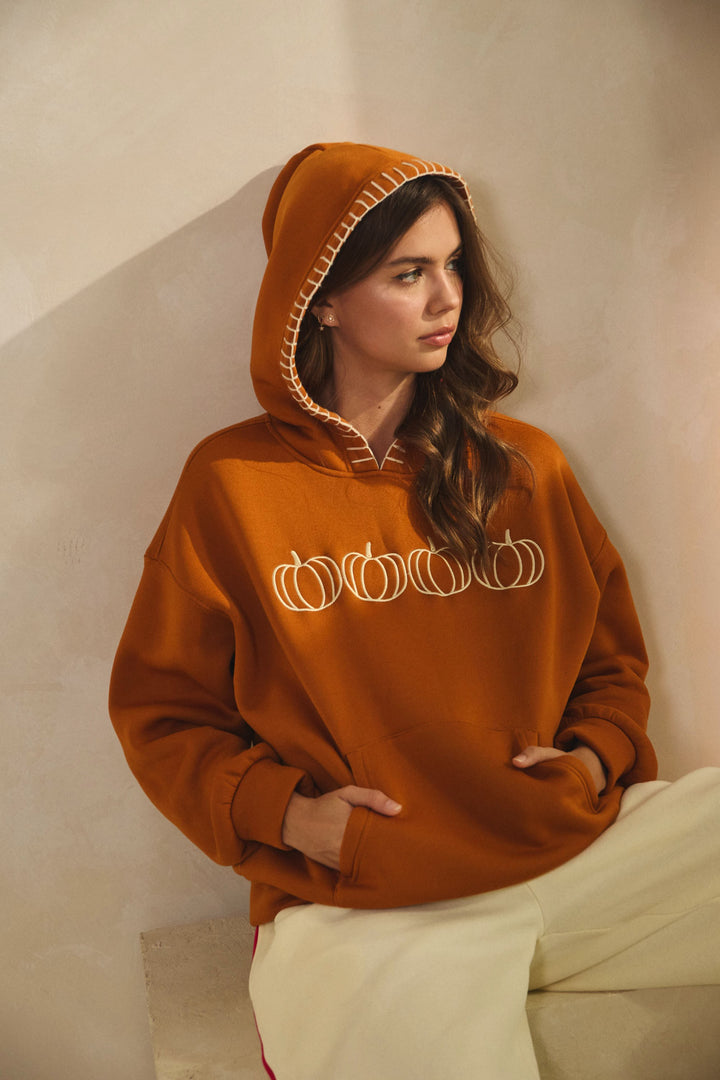Halloween Hoodie Embroidered Pumpkins Stitch Hood