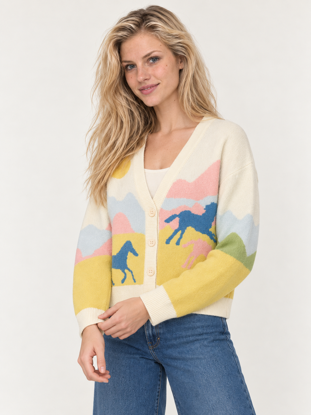 Horse Cardigan Pastel Landscape angled view