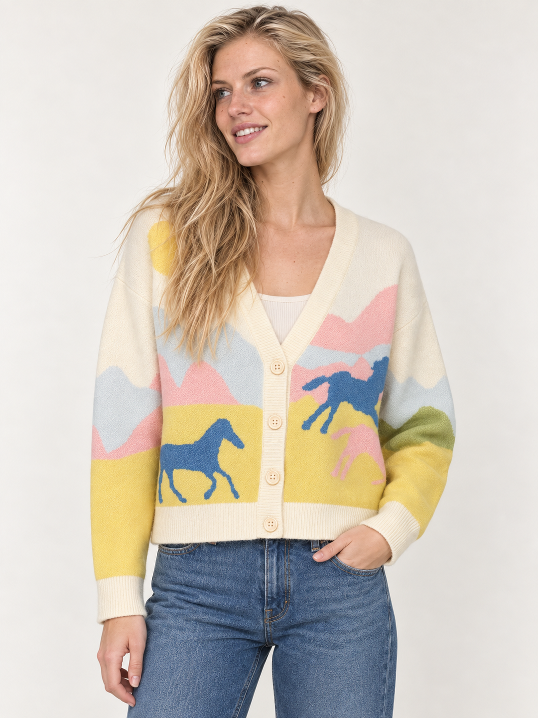 Horse Cardigan Pastel Landscape front view