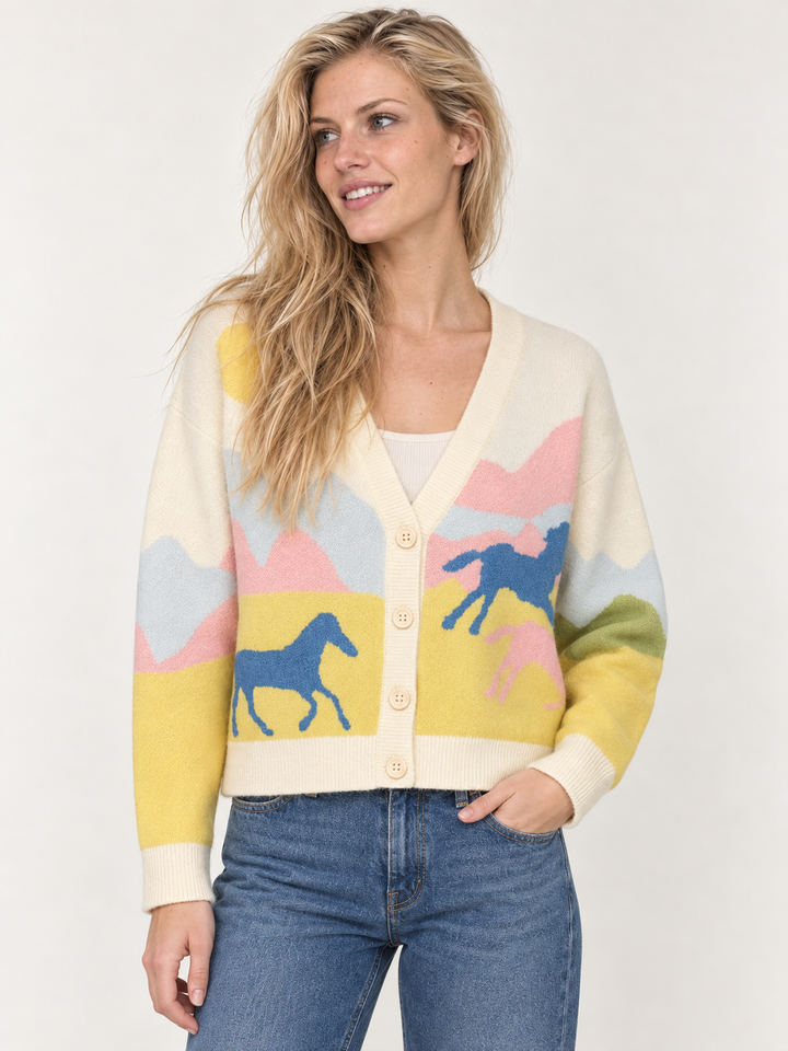 Horse Cardigan Pastel Landscape front view
