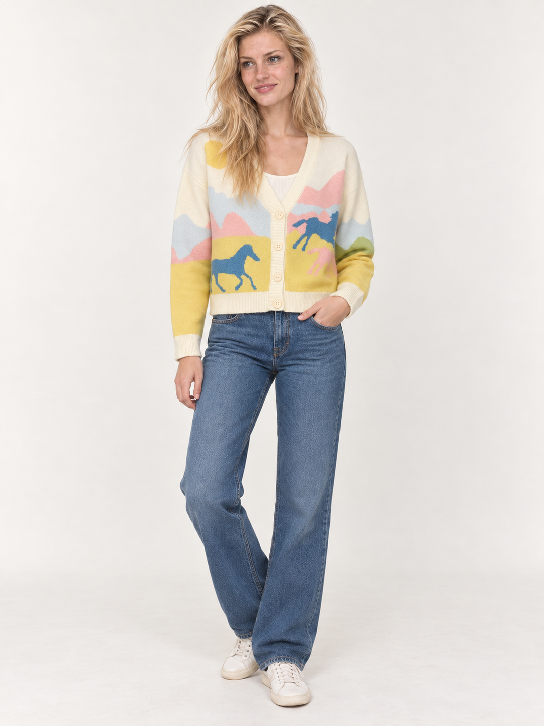 Horse Cardigan Pastel Landscape full-body view
