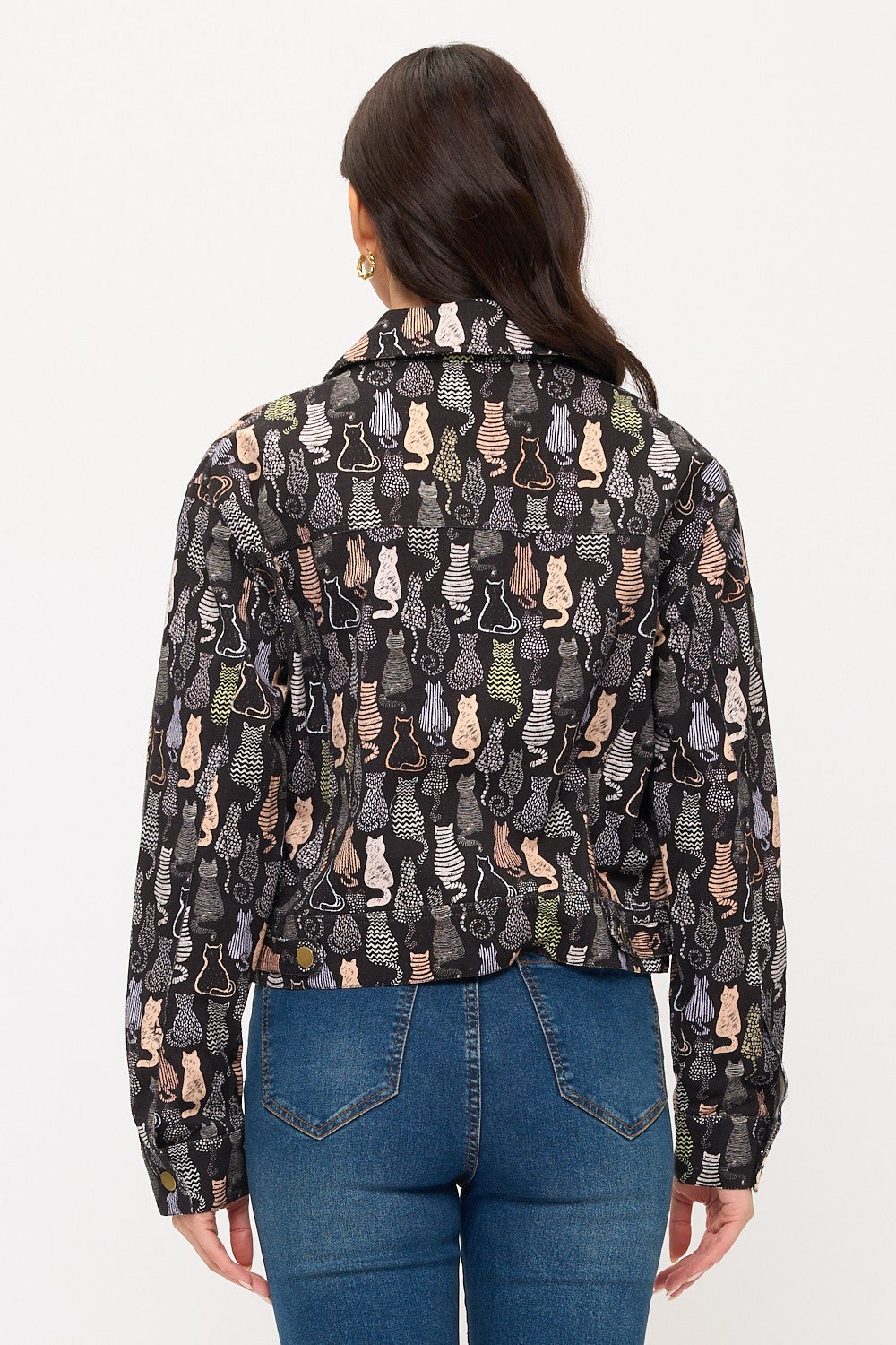 Colorful Cat Print Crop Jacket