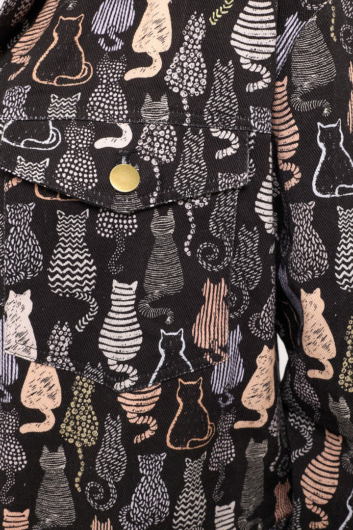 Colorful Cat Print Crop Jacket