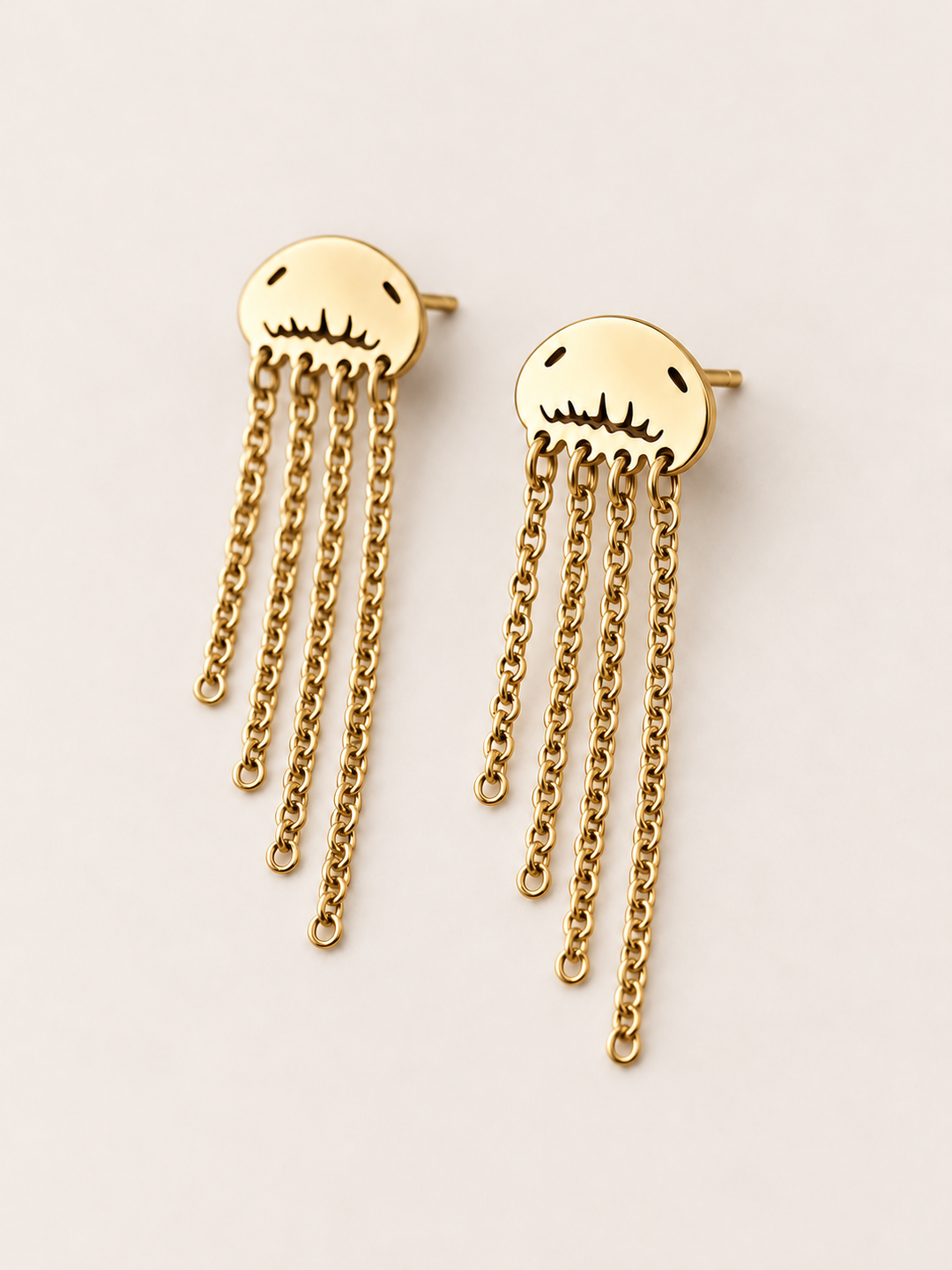 Jellyfish Chain Drop Earrings — Gold shown angled