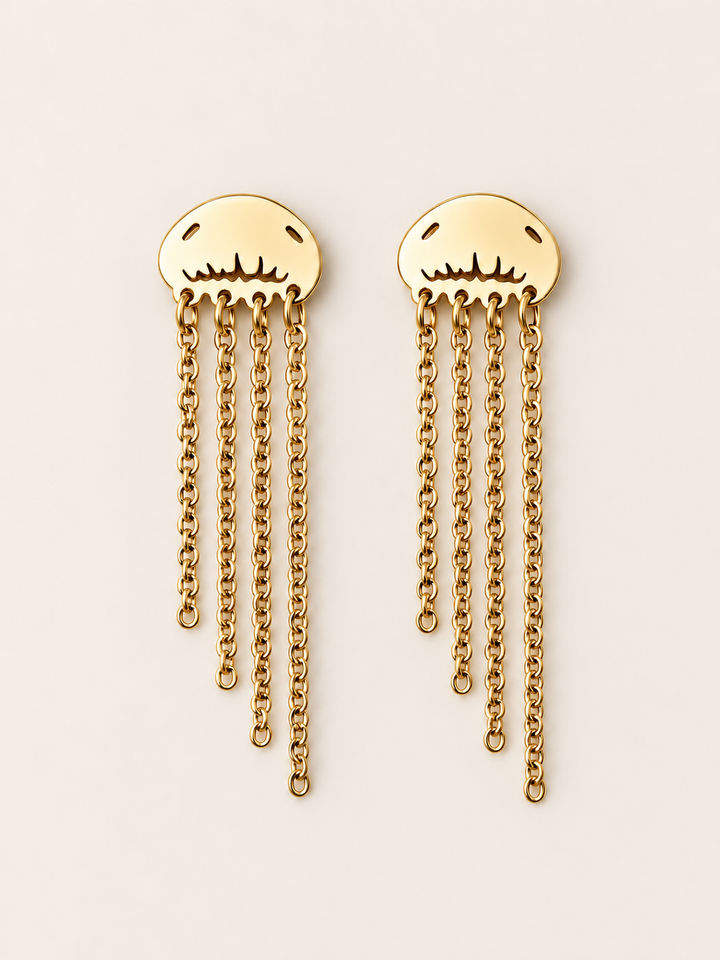 Jellyfish Chain Drop Earrings — Gold