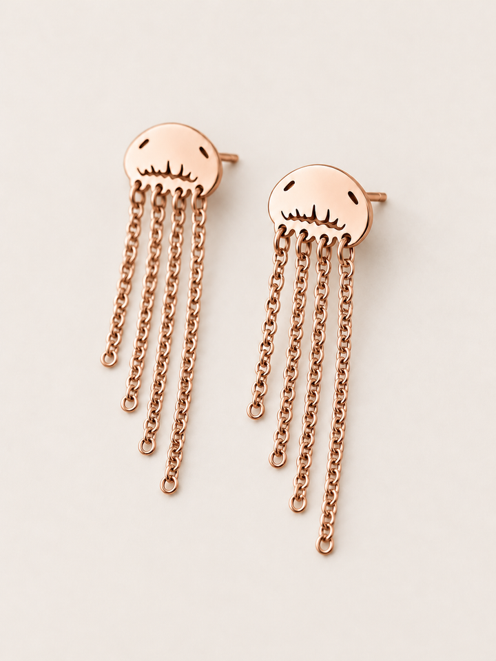 Jellyfish Chain Drop Earrings — Rose Gold shown angled
