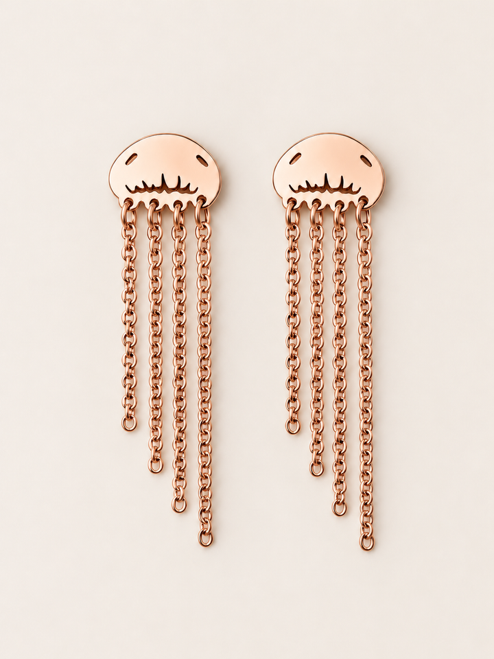 Jellyfish Chain Drop Earrings — Rose Gold