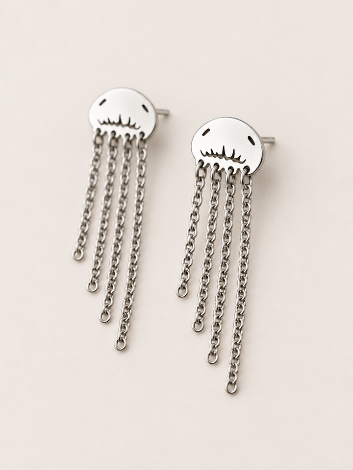Jellyfish Chain Drop Earrings — Silver shown angled