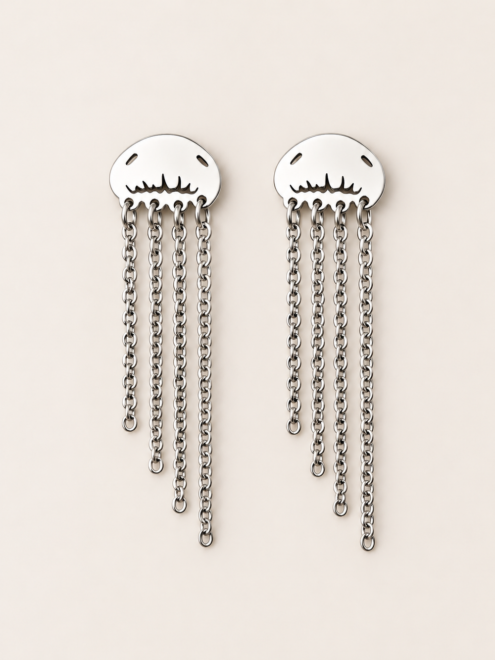 Jellyfish Chain Drop Earrings — Silver