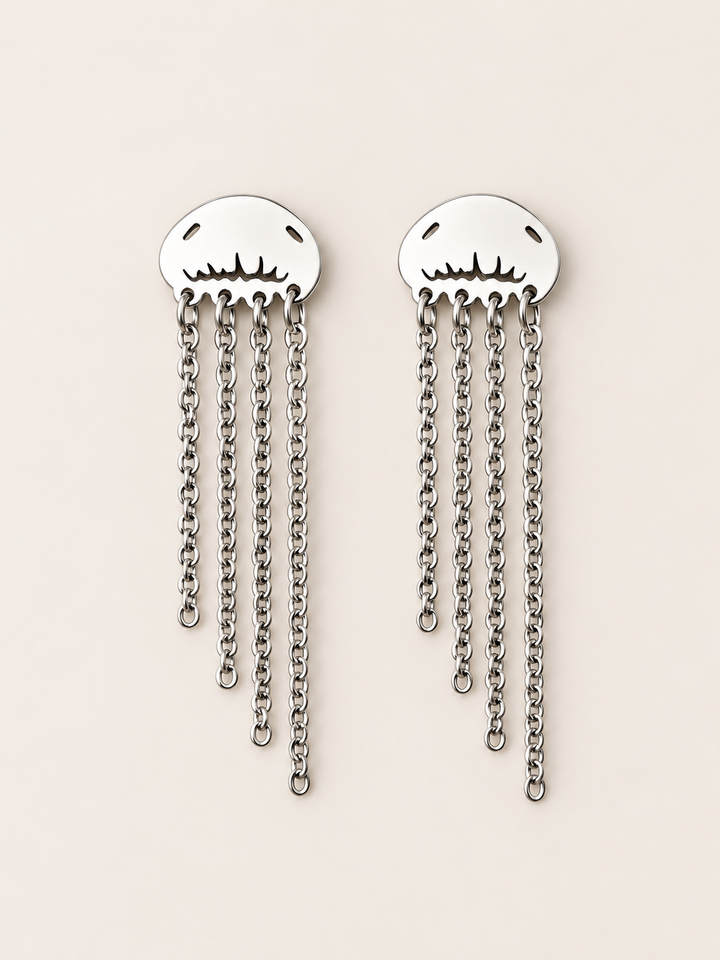 Jellyfish Chain Drop Earrings — Silver