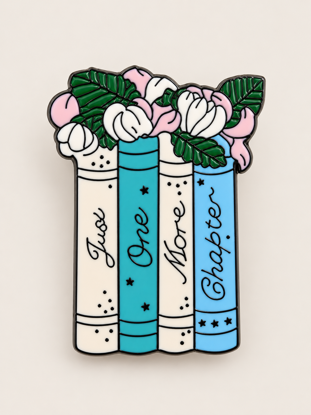 Just One More Chapter Pin shown on a warm neutral background