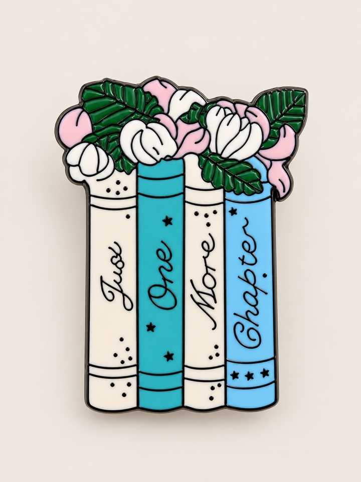 Just One More Chapter Pin shown on a warm neutral background