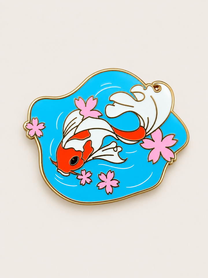 Koi Fish Pond Pin shown on a warm neutral background