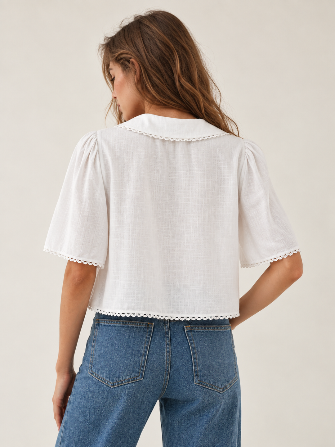 Ladybug Ant Bee Embroidered Collar Blouse back view on model