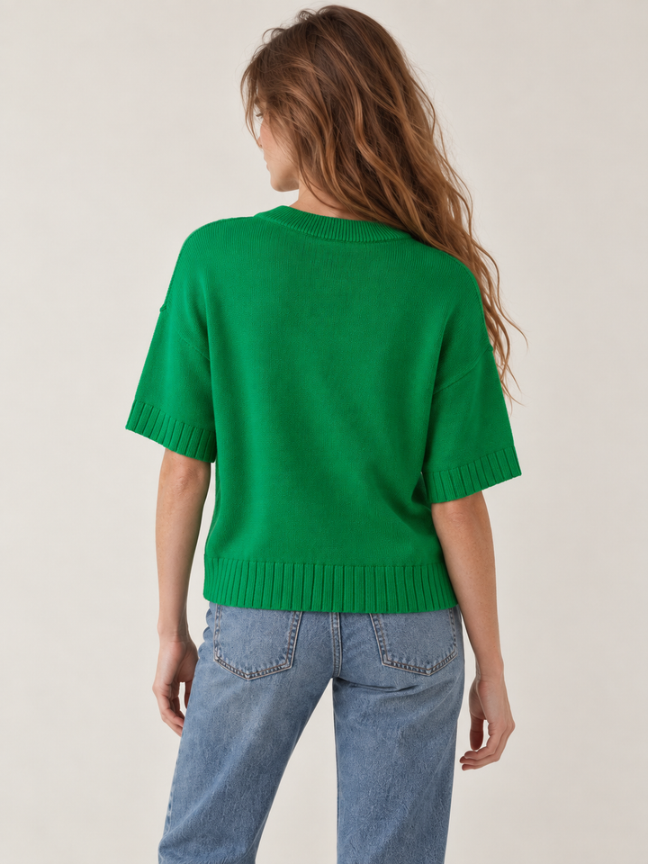 Ladybug Knit Short Sleeve Top back view on model