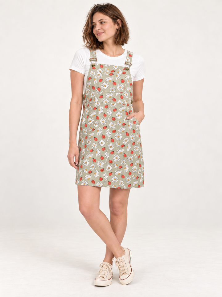 Ladybug Overall Dress — full-body front view