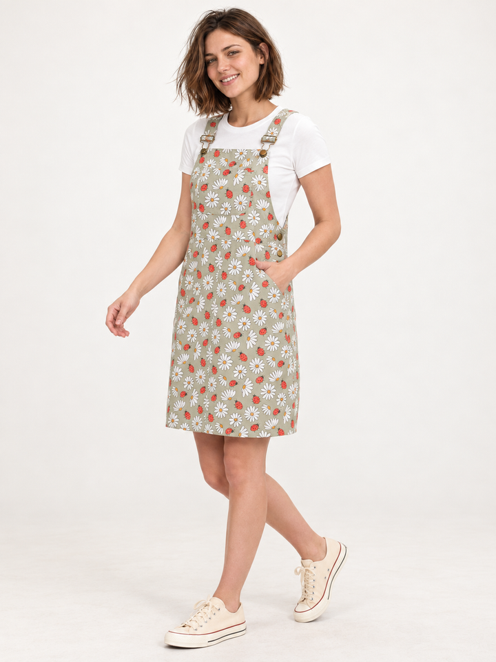 Ladybug Overall Dress — 45-degree full-body view