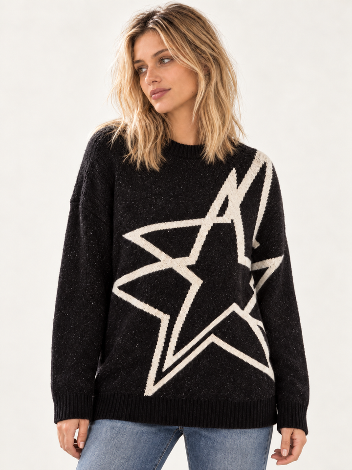 Large Stars Black Sweater front view