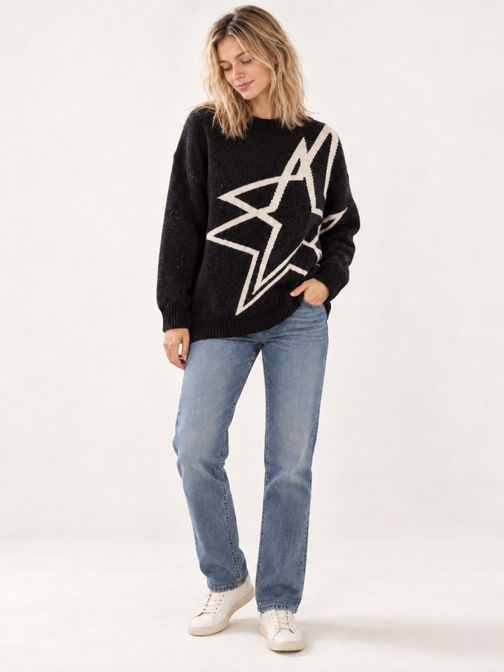 Large Stars Black Sweater full-body view