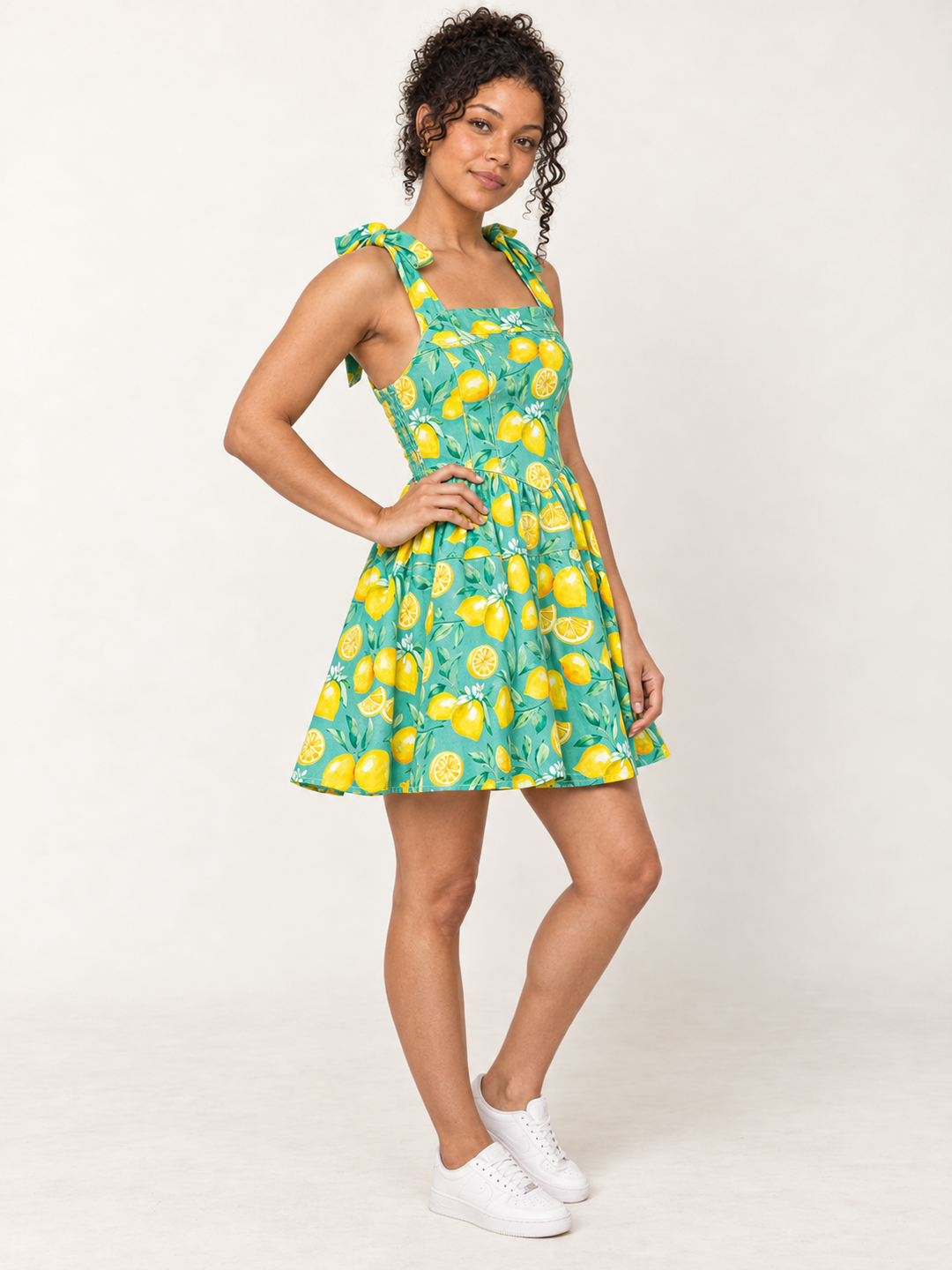 Lemon Stretch Denim Mini Sundress angled view
