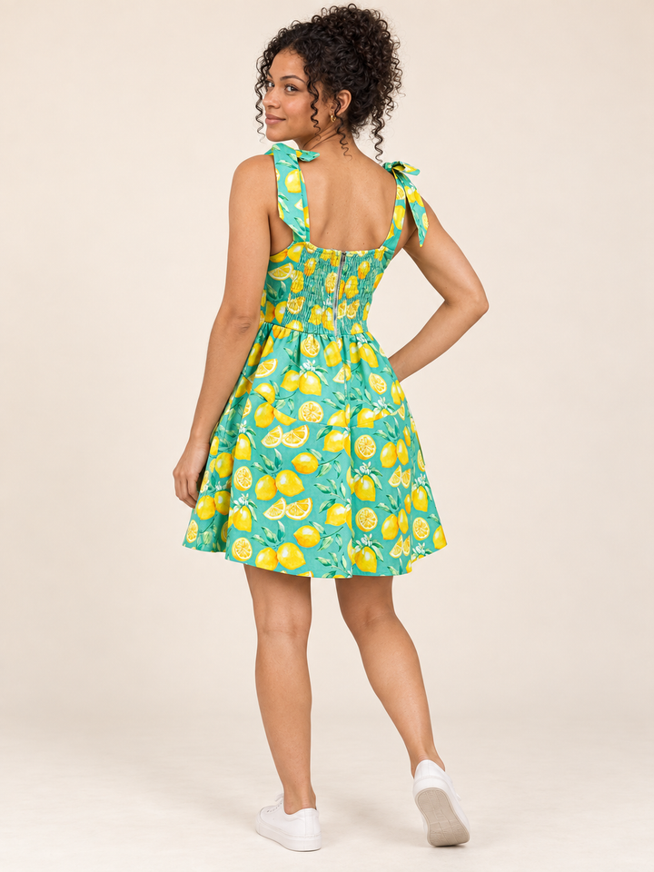 Lemon Stretch Denim Mini Sundress back view