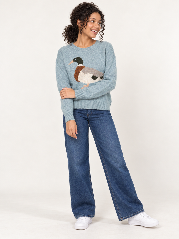Mallard Duck Sweater Blue on model - full body view