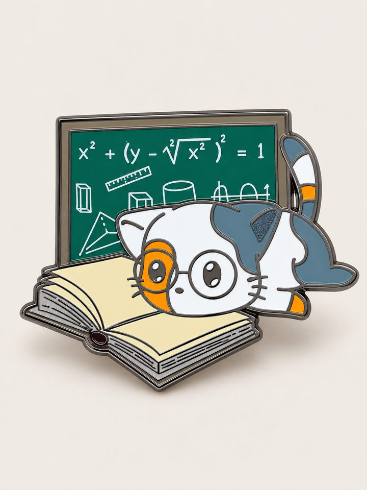 Math Study Cat Pin shown on a warm neutral background