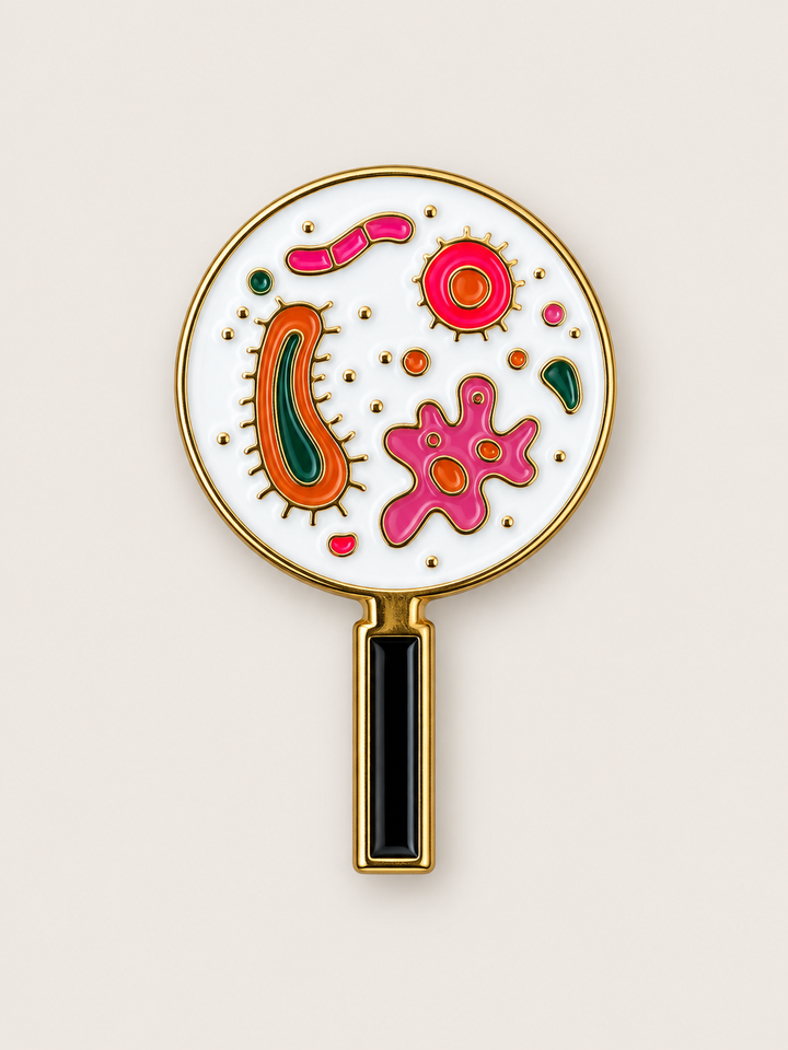 Microbiology Petri Dish Pin shown on a warm neutral background