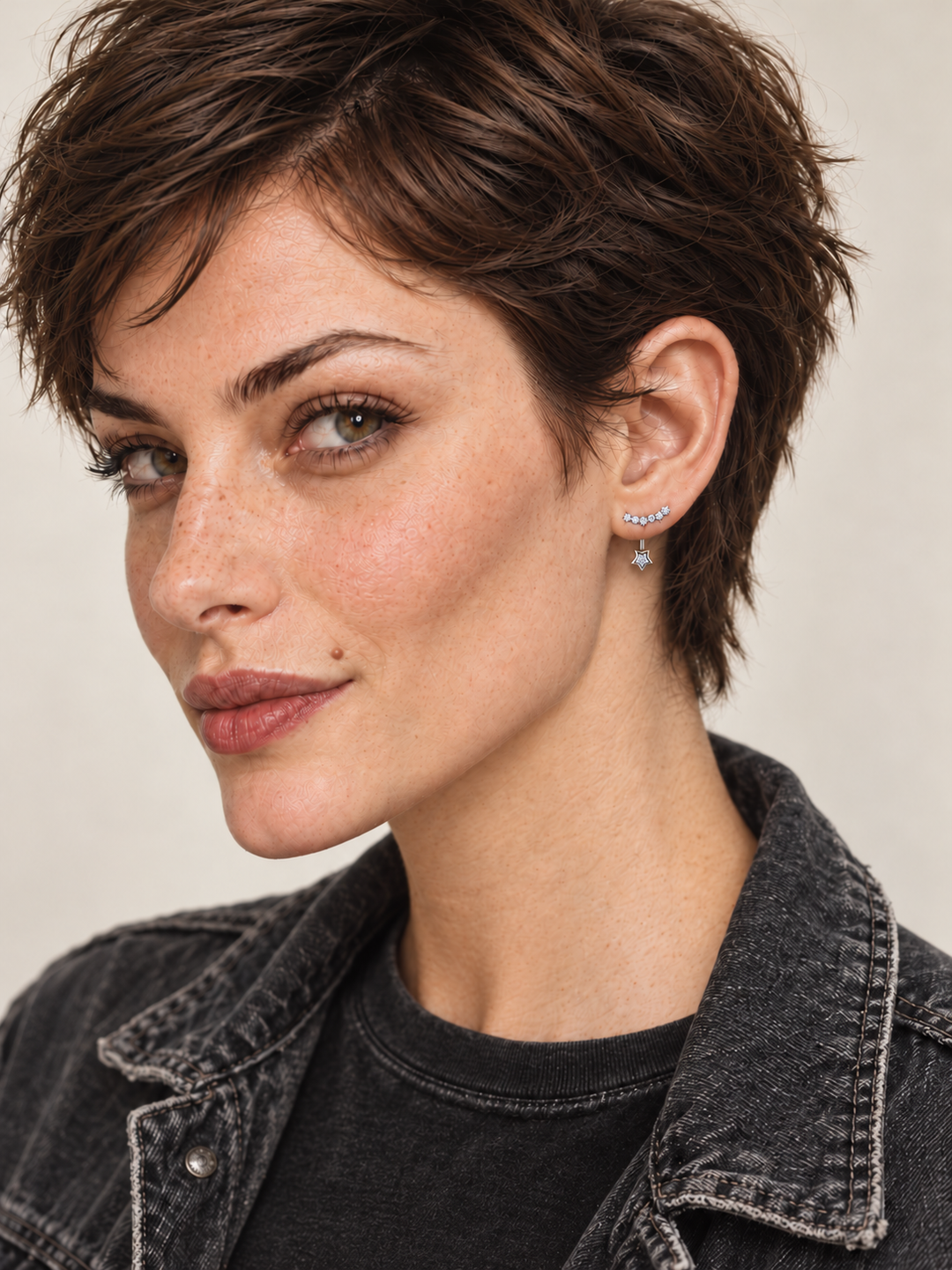 Crystal Star Ear Jacket Earrings worn with the star jacket behind the earlobe