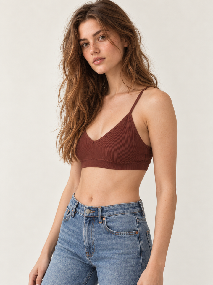 Moon Bralette Chocolate Brown three-quarter view