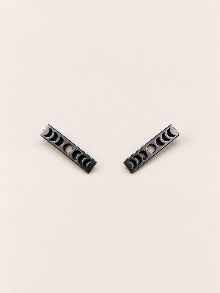 Moon Phase Bar Stud Earrings — black main