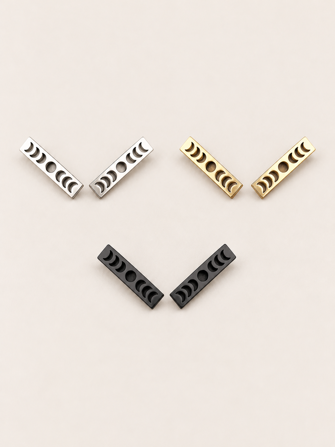 Moon Phase Bar Stud Earrings — combined