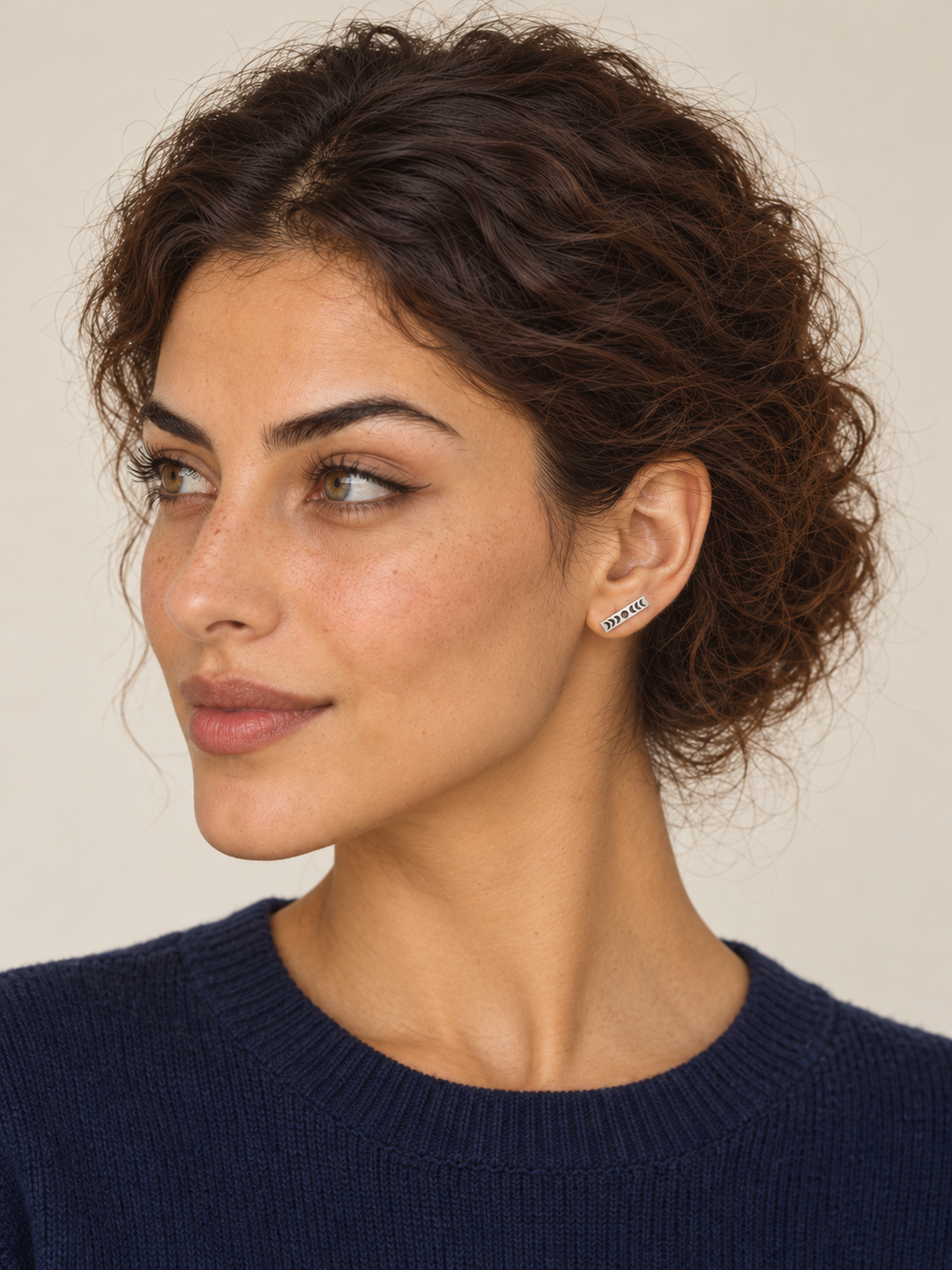 Moon Phase Bar Stud Earrings — model silver