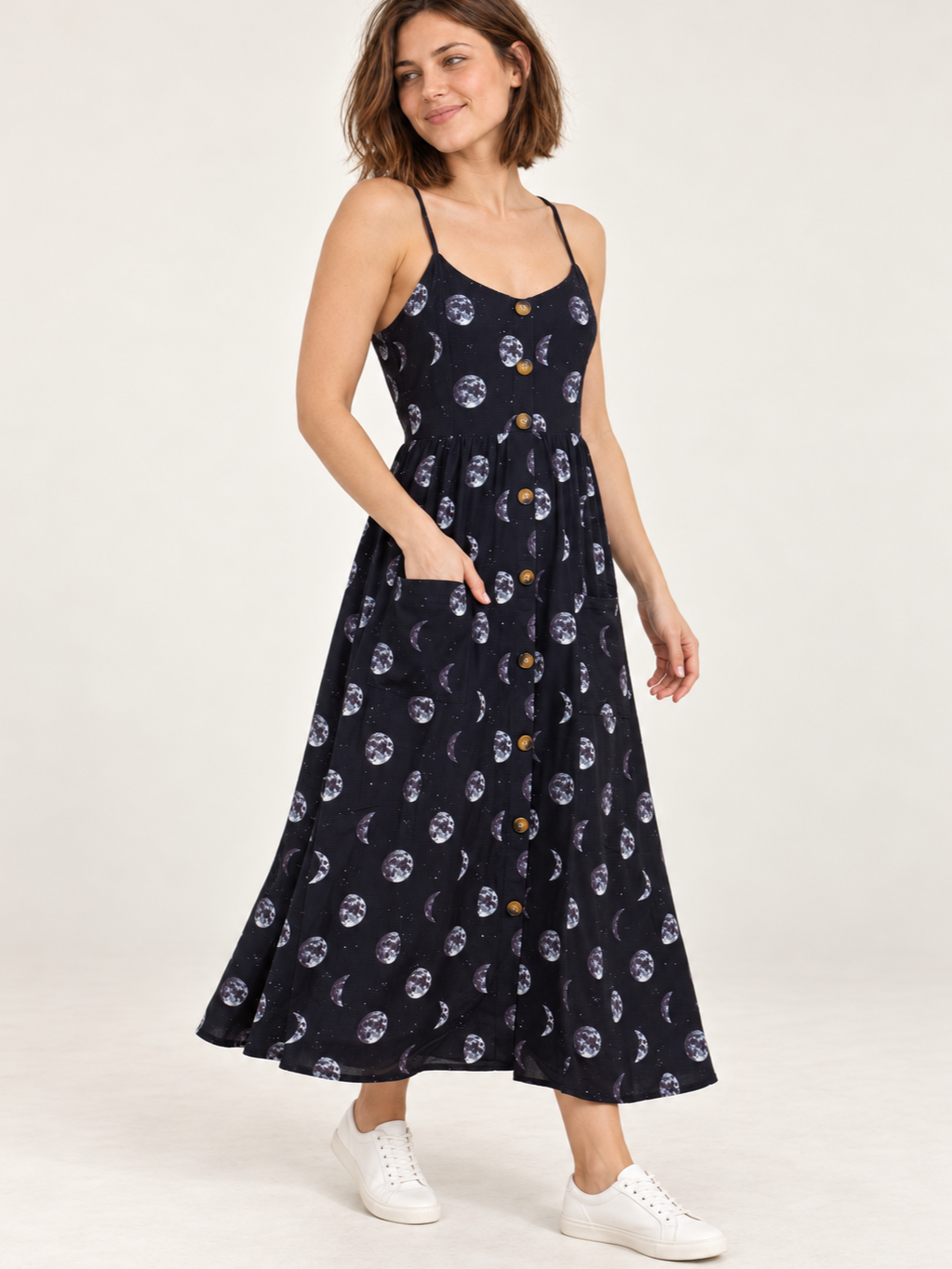 Moon Phase Faux Button Down Dress 45-degree view