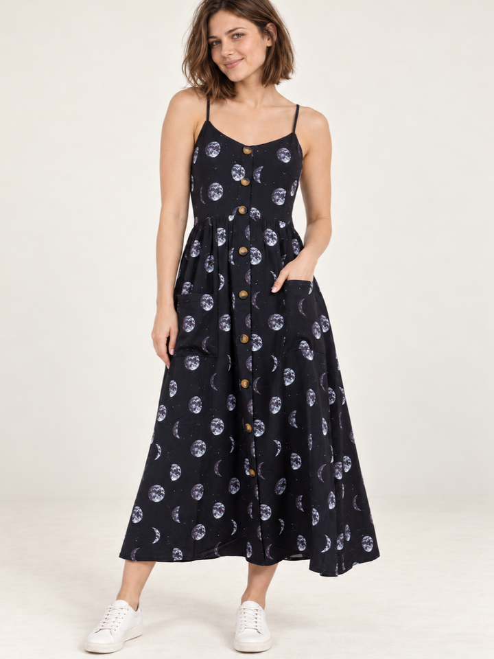 Moon Phase Faux Button Down Dress front view