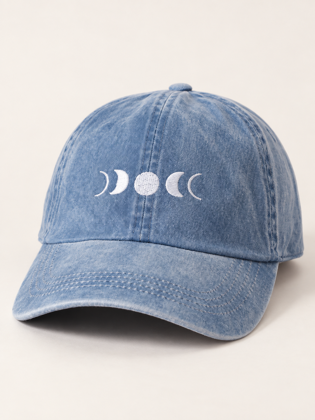 Blue denim Moon Phase Hat, three-quarter view