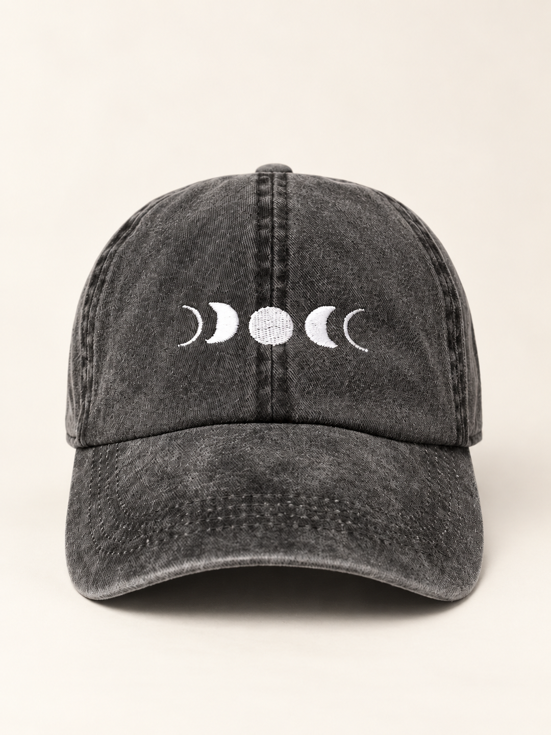 Washed charcoal Moon Phase Hat, straight-on front view